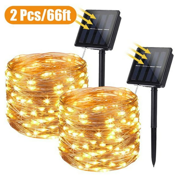 2 Pack 33FT 100LEDs Solar Powered String Lights Copper Wire Fairy Light Waterproof for Home, Garden, Party, Path, Lawn, Wedding, Christmas, DIY Decoration,Warm White