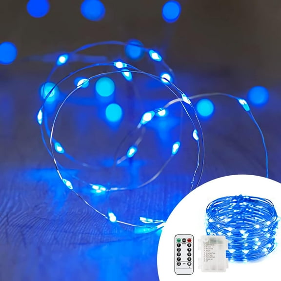 2 Pack 33ft 100 LED Christmas String Lights Battery Operated, Waterproof Twinkle Fairy Lights, Copper Wire Dimmable Firefly Lights with Remote Control Timer, Blue