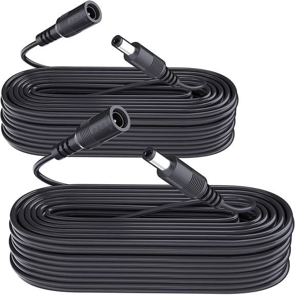 2 Pack 33ft/10M Power Extension Cable, DC 12V Power Extension Cord 2.1mm x 5.5mm, Compatible with 12V DC Power Supply Adapter or Wall Charger for CCTV Security Camera IP Camera(Black)