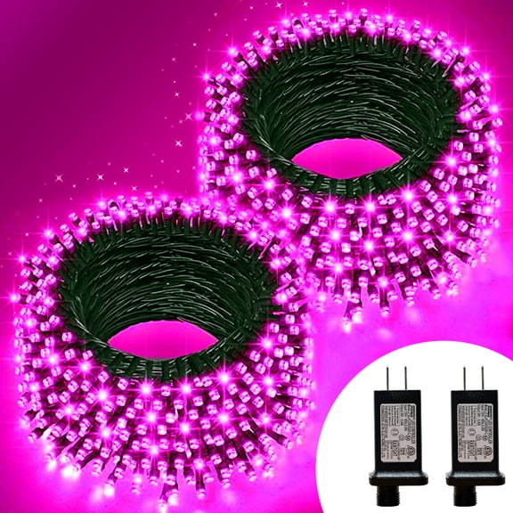 2 Pack 33ft Christmas Decorative Mini Lights, 100 LED Green Wire Fairy Starry String Lights Plug in, 11 Lighting Modes, for Valentine's Day, Xmas Tree, Wedding Party Decoration (Pink)
