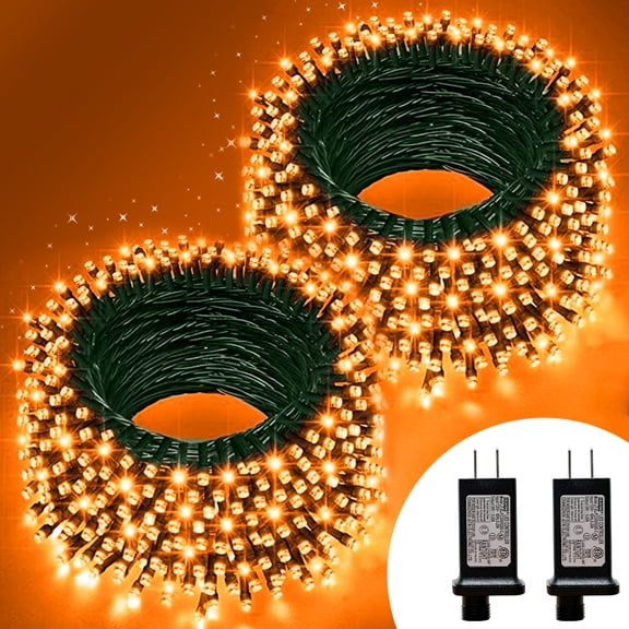 2 Pack 33ft Christmas Decorative Mini Lights, 100 LED Green Wire Fairy Starry String Lights Plug in, 11 Lighting Modes, for Xmas Tree Wedding Party Decoration (Orange)