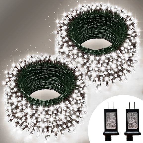 2 Pack 33ft Christmas Decorative Mini Lights, 100 LED Green Wire Fairy Starry String Lights Plug in, 11 Lighting Modes, for Xmas Tree Wedding Party Decoration (Pure White)