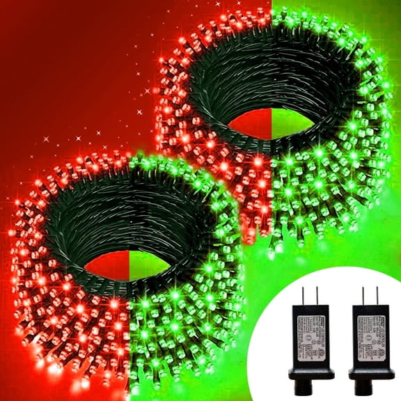 2 Pack 33ft Christmas Decorative Mini Lights, 100 LED Green Wire Fairy Starry String Lights Plug in, 11 Lighting Modes, for Xmas Tree Wedding Party Decoration (Red & Green)