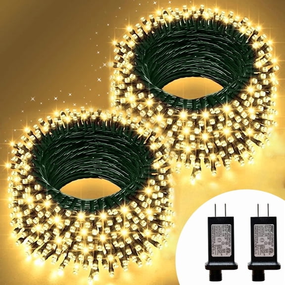 2 Pack 33ft Christmas Mini Lights, 100 LED Green Wire Starry String Lights, Plug-in Fairy Lights with 11 Lighting Modes, Warm White, for Christmas Tree, Wedding & Party Decoration