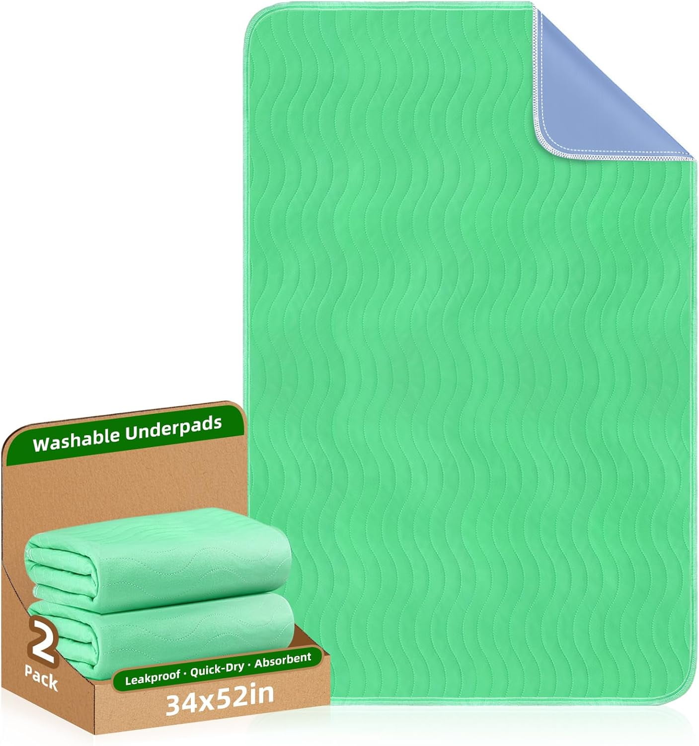 2 Pack 34 x 52 Extra Heavy Absorbency Washable Underpads, Waterproof Quick Drying Nursing Pads Incontinence Bed Pads, Reusable Washable Pee Pads for Dogs, Diaper Changing & Adults