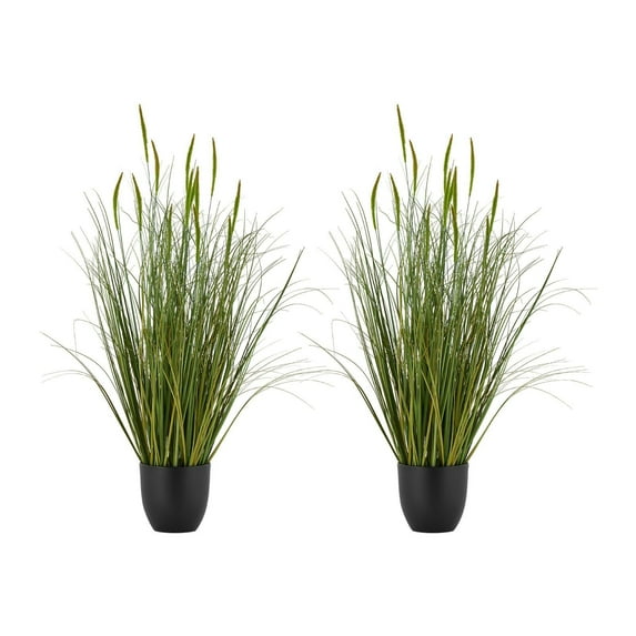 2 Pack 35 Inch Artificial Cattail Grass in Pot Premium PVC Faux Greenery Plant for Indoor Outdoor Home Garden Office Decor