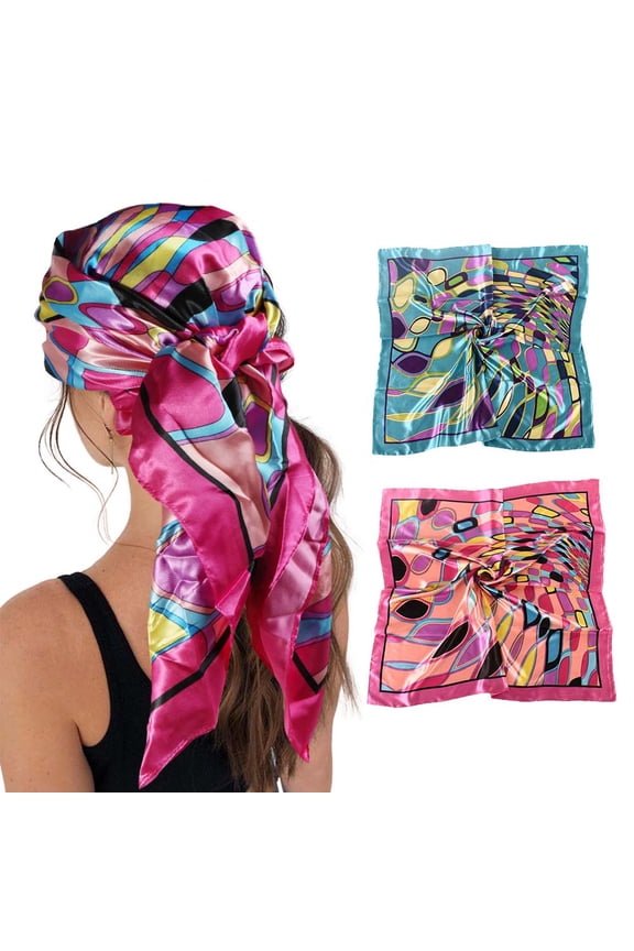 2 Pack 35 Inch Silk Head Scarf Large Square Neck Scarf Sleeping Hair Wrapping Satin Bandana for Women