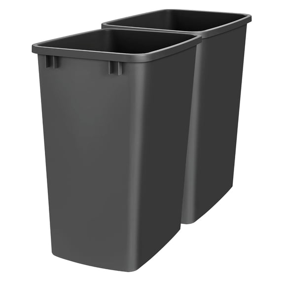 2-Pack 35 Quart Polymer Replacement Trash Bin, Recycle Waste Garbage Container for Kitchen Cabinet Pullouts, Black, Large Plastic Bins for Home and Office
