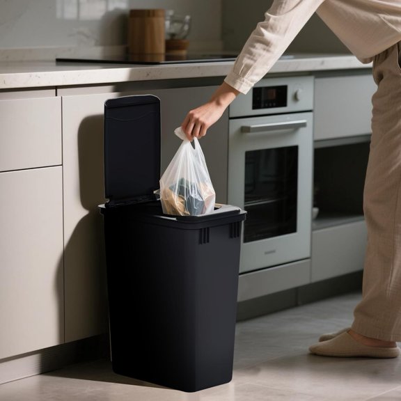 2 Pack 35 Quart Replacement Trash Bin Recycle Waste Garbage Container for Kitchen Cabinet Pullouts, Includes 2 Lids, Polymer, Black