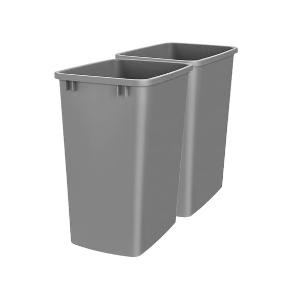 2-Pack 35 Quart Waste Bins, Polymer Pullout Container, Silver