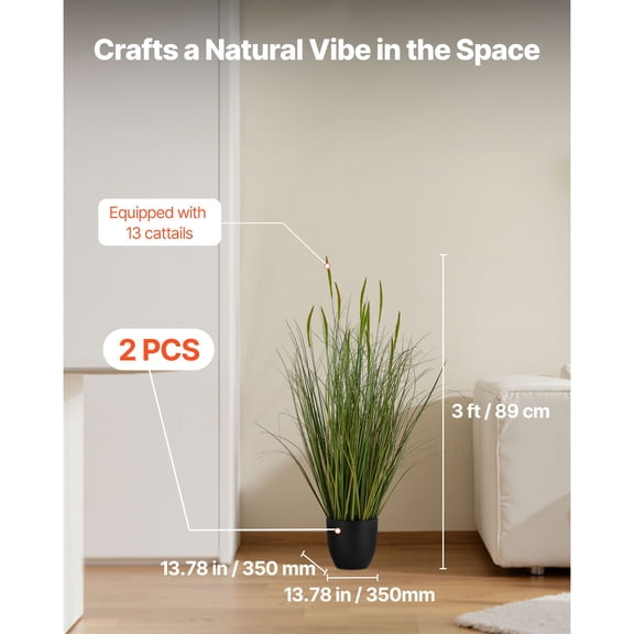2 Pack 35 inch Artificial Cattail Grass in Pots Premium PVC Faux Greenery Shrubs for Indoor Outdoor Home Garden Office Room Decor Housewarming