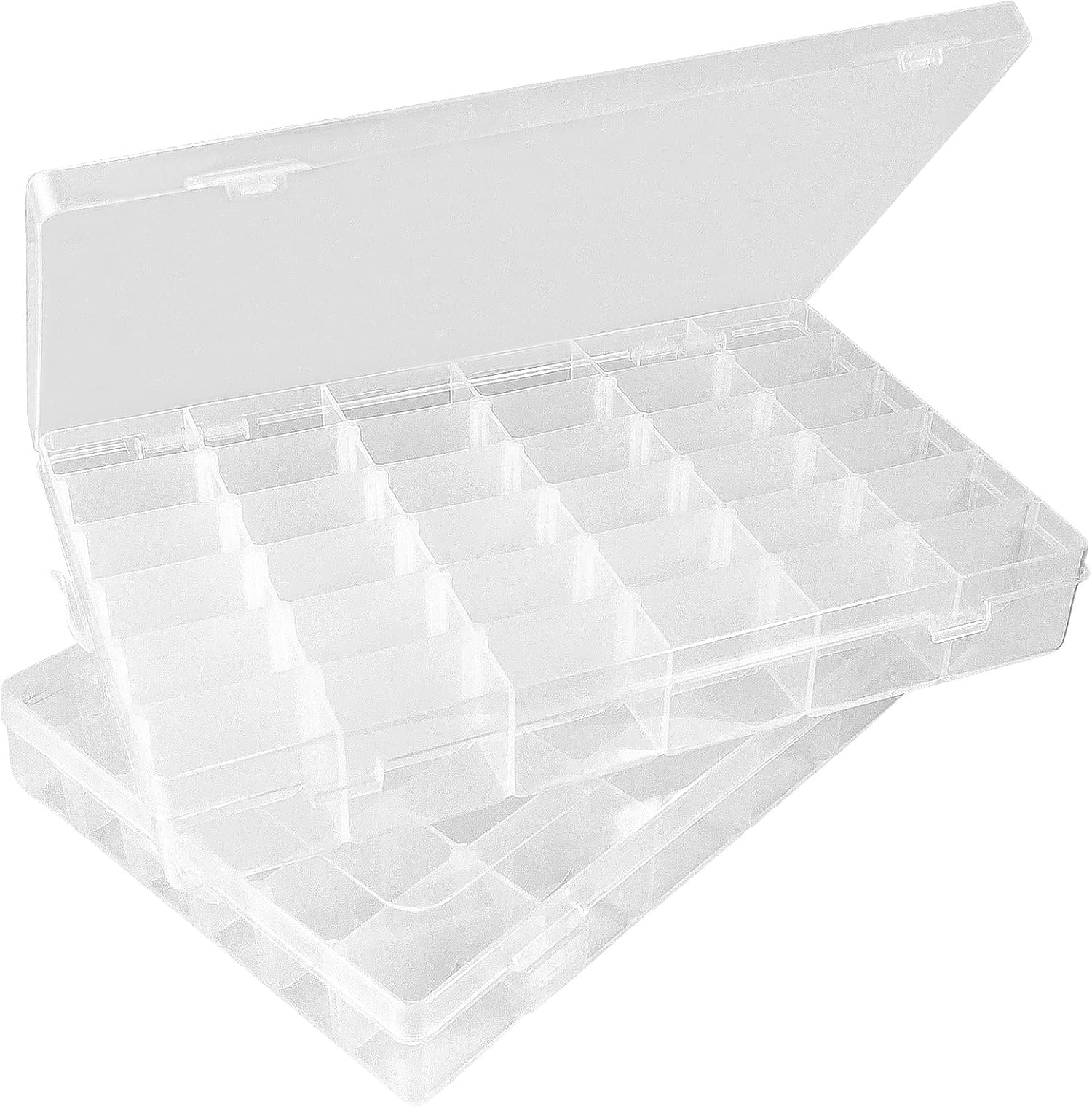 2-Pack 36-Grid Clear Organizer Box with Adjustable Dividers - Plastic Storage Box for Beads, Rock Collections &  - Small  Sorter for Screws, Tackle & Nails (No-Spill Latch)