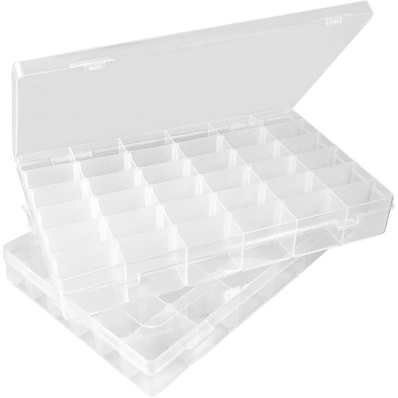 2-Pack 36-Grid Clear Organizer Box with Adjustable Dividers - Plastic Storage Box for Beads, Rock Collections & - Small Sorter for Screws, Tackle & Nails (No-Spill Latch)