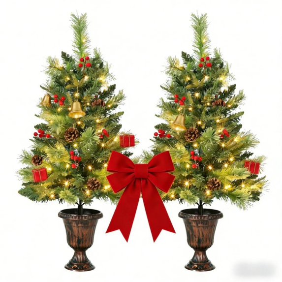 2-Pack 36 Inch Decorative Tabletop Mini Christmas Trees