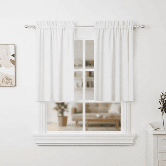 2-Pack 36-Inch White Tier Kitchen Curtains, Semi-Sheer Light Filtering Window Treatments for Bedroom, Living Room, Bathroom & Basement (30" Wide x 36" Long)