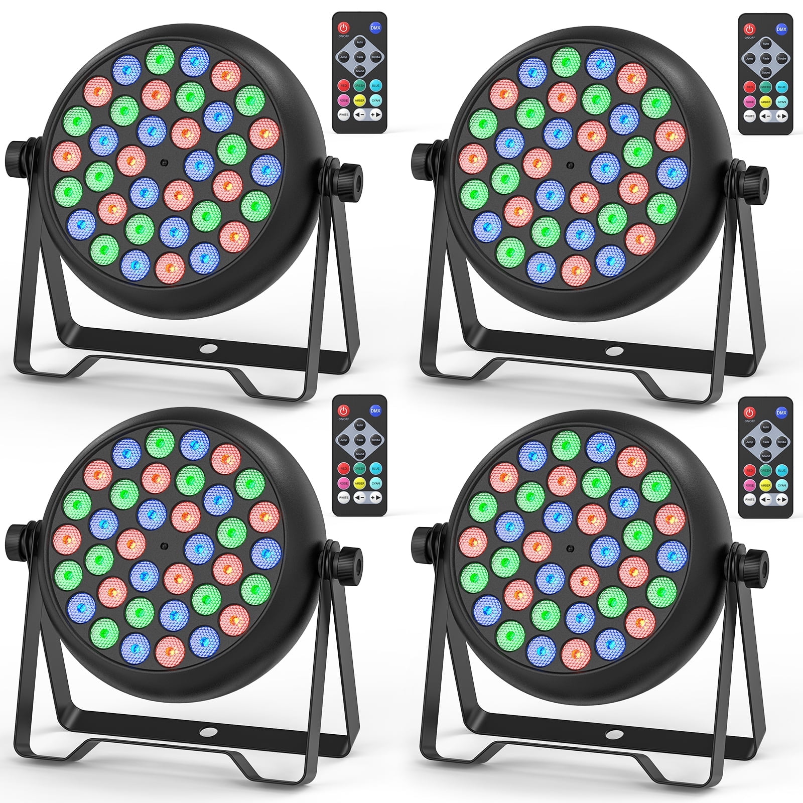 4 Pack 36-LED RGB Par Lights - Sound Active/DMX/Remote Control for DJ, Wedding, Stage & Event Lighting