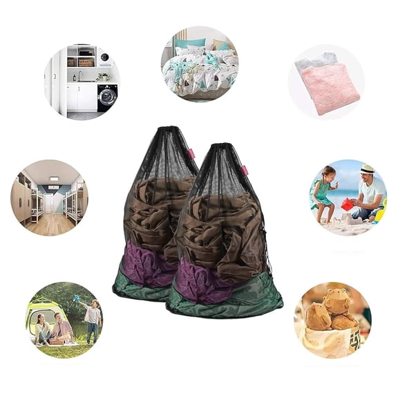 2 Pack, 36 x 24 Inches Mesh Laundry Bag Heavy Duty Drawstring Bag, Factories, College, Dorm, Travel and Apartment Dwellers(Black)