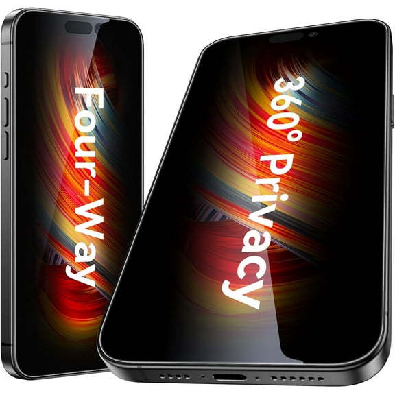 2 Pack 360 Degree 4-way Anti-spy for iPhone 15 Pro Max Privacy Screen Protector 6.7'' Tempered Glass, Installation Frame, 9H Hardness