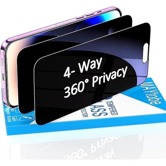 [2-Pack 360 Degree Privacy Screen Protector for iPhone 14 Pro Horizontal and Vertical Private Tempered Glass, 4 Way Anti Spy, No Bubbles, Anti Scratch