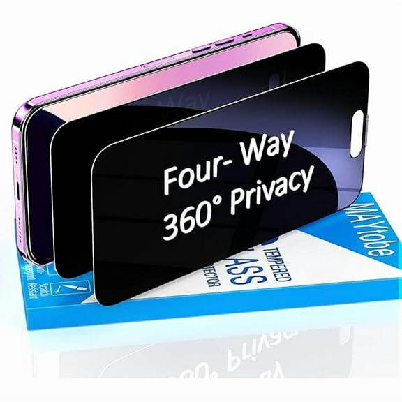 [2-Pack 360 Degree Privacy Screen Protector for iPhone 16 Pro Horizontal and Vertical Private Tempered Glass, 4 Way Anti Spy, No Bubbles, Anti Scratch