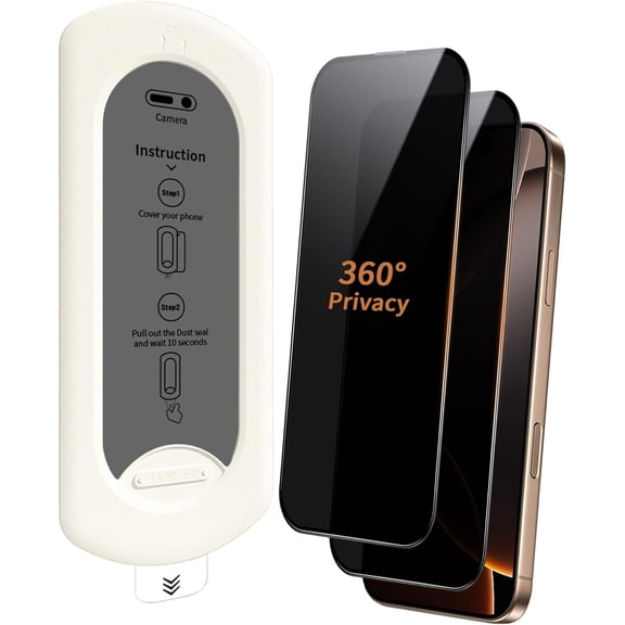 2 Pack 360 Degree for iPhone 14 Pro Max Privacy Screen Protector, 4-Way Private Anti-Spy Tempered Glass Film with Auto Alignment Dust Free Bubble Free, Anti-Scratch, 9H Hardness, Easy Install