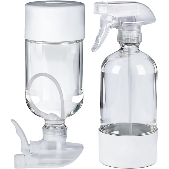 2 Pack 360 Glass Spray Bottles with Silicone Sleeve, 16 oz Empty Refillable Containers with Adjustable Spray Nozzles, Spray Bottles for Hair, Cleaning Solutions and Plants White