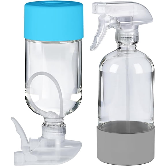2 Pack 360 °   Glass Spray Bottles with Silicone Sleeve, 16 oz Empty Refillable Containers with Adjustable Spray Nozzles, Spray Bottles for Hair, Cleaning Solutions and Plants White
