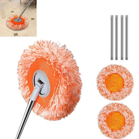 2 Pack 360° Rotatable Wall Mop with Adjustable Stainless Steel Handle, Dry Wet Dual Use Baseboard Cleaner, Microfiber Dust Mop for Floor Wall Ceiling Window Bathroom Kitchen