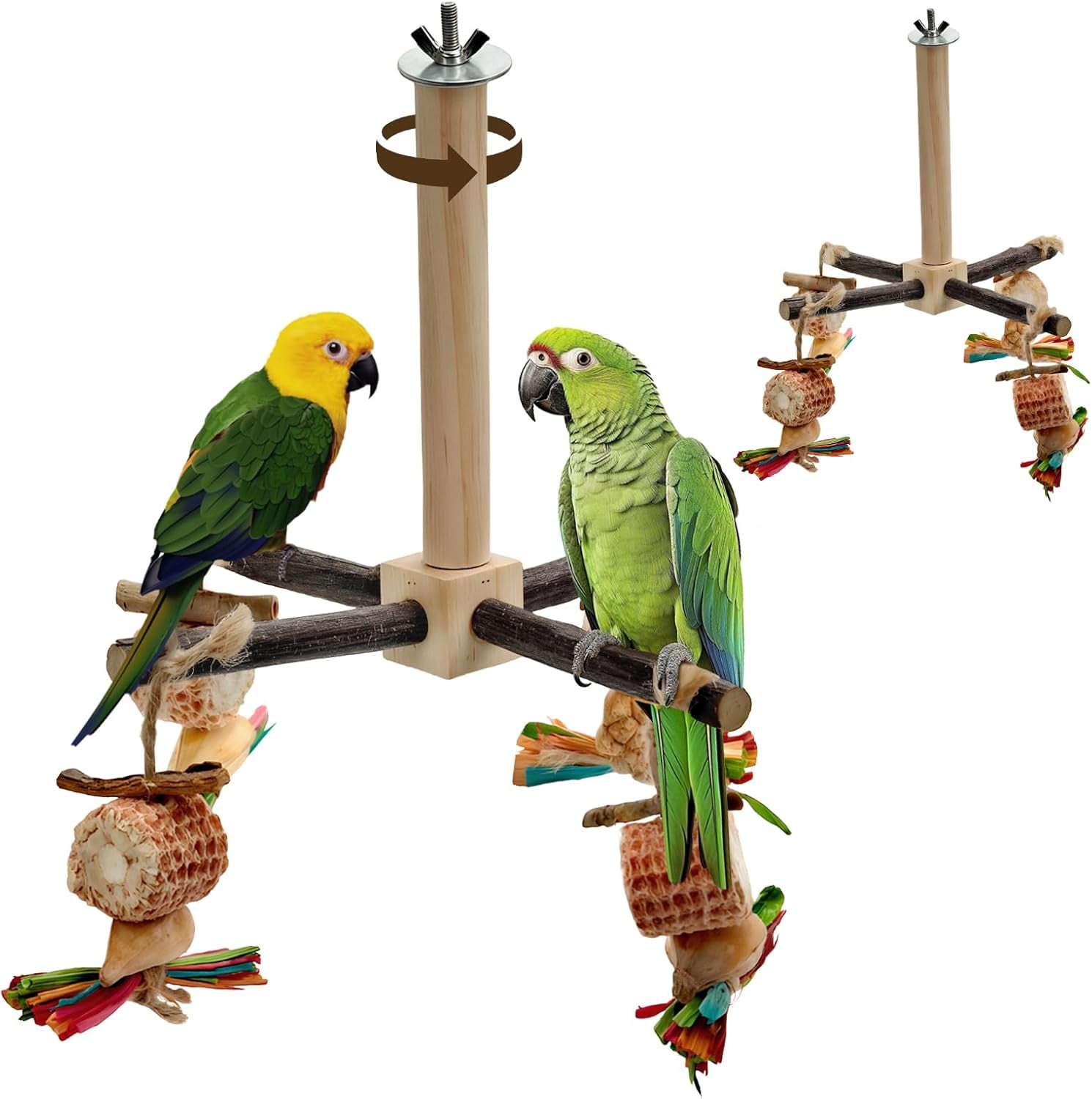 2-Pack 360° Rotating Parrot Perch Toy with Chew Toy, Natural Wooden ... - Parrot Cage Space For Exercise Wheel Attachments