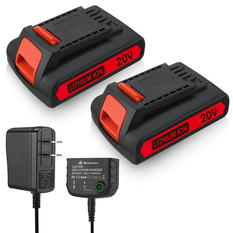 2 Pack 3600mAh 20V Lithium Battery Battery Charger for Black Decker 20 Volt LB20 LBX20 LBXR20 LB2X4020 Cordless Power Tools
