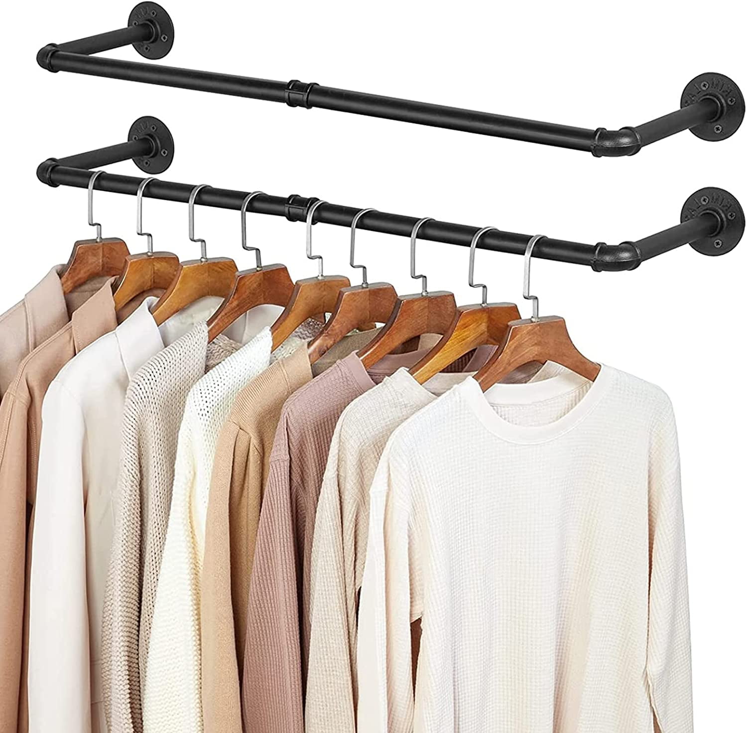 Clothes Rack 38.4 in Industrial Pipe Wall Mounted Garment Rack Hanging  Heavy Duty Garment Bar,Multi-Purpose Hanging Rod,2 Pack 