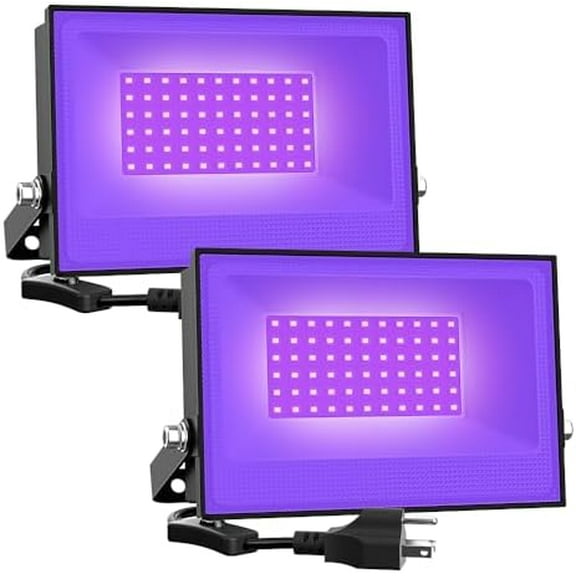 2 Pack 38W LED Black Lights, Blacklight Flood Light with Plug, IP66 Waterproof, for Halloween Party, Glow in The Dark, Stage Lighting, Aquarium, Body Paint, Fluorescent Poster, Neon Glow,Black