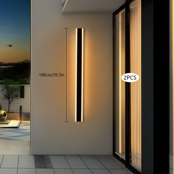 2 Pack 39.3inch Long Linear Wall Sconce, Outdoor Modern LED Wall Light 32W 110V IP65 Waterproof Warm White LED Wall Mount Lighting Fixture Rectangular Black Wall Lights Acrylic Patio Lights