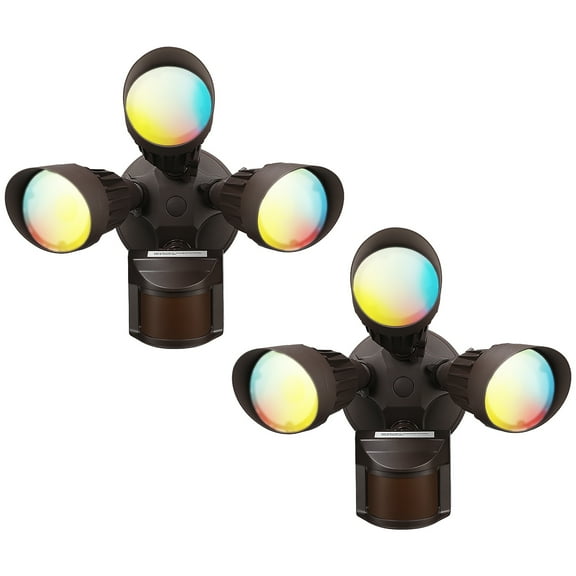 2 Pack 3CCT LED Motion Sensor Security Light, Dusk to Dawn Outdoor Flood Light, 35W, 3000K/4000K/5000K Selectable, Bronze