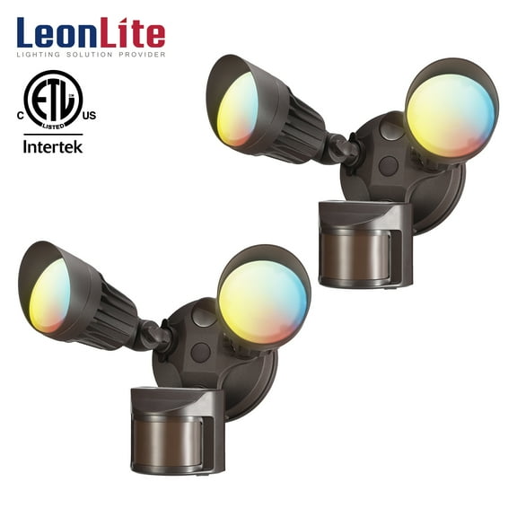 2 Pack 3CCT Dusk to Dawn LED Security Light, Motion Sensor Flood Lights, 3000K/4000K/5000K Selectable, Bronze