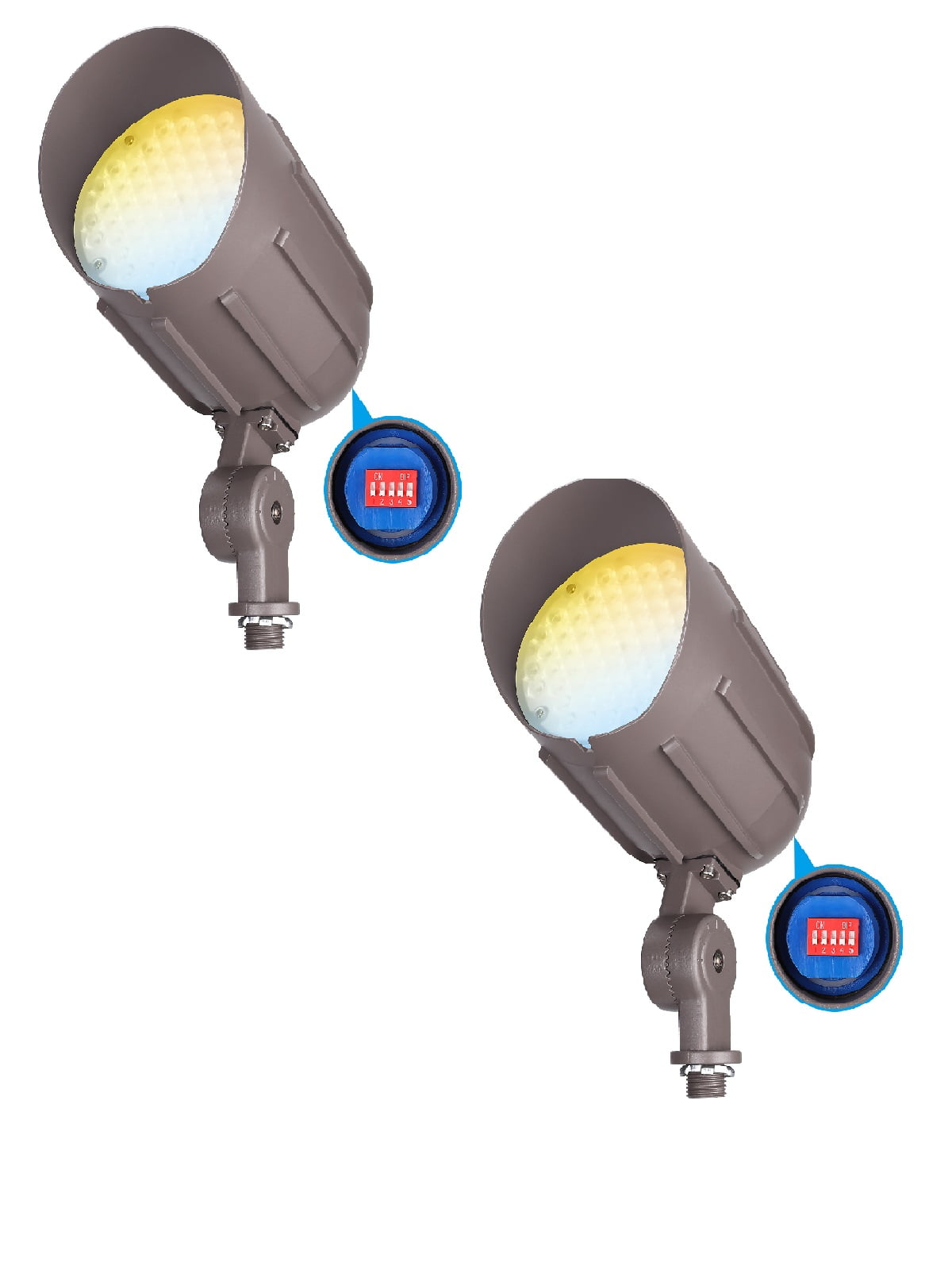 2 Pack 3CCT Landscape Spotlights With Knuckle Mount, 110-277v Commercial LED Bullet Flood Light