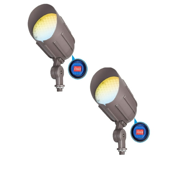 2 Pack 3CCT Landscape Spotlights With Knuckle Mount, 110-277v Commercial LED Bullet Flood Light