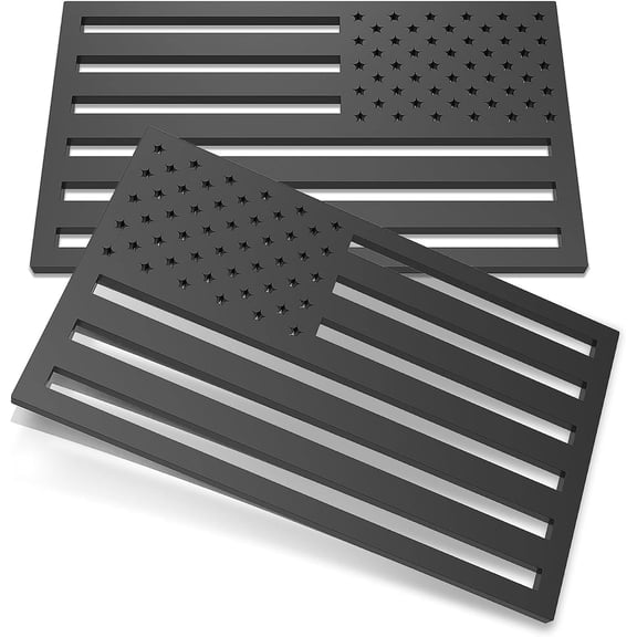2-Pack 3D American Flag Car Decals, 4mm Thick Matte Black Acrylic USA Flag Emblems, Weatherproof Patriotic Bumper Stickers for Trucks, SUVs, and Cars (Left & Right Pair)-3D Cut-Out Black