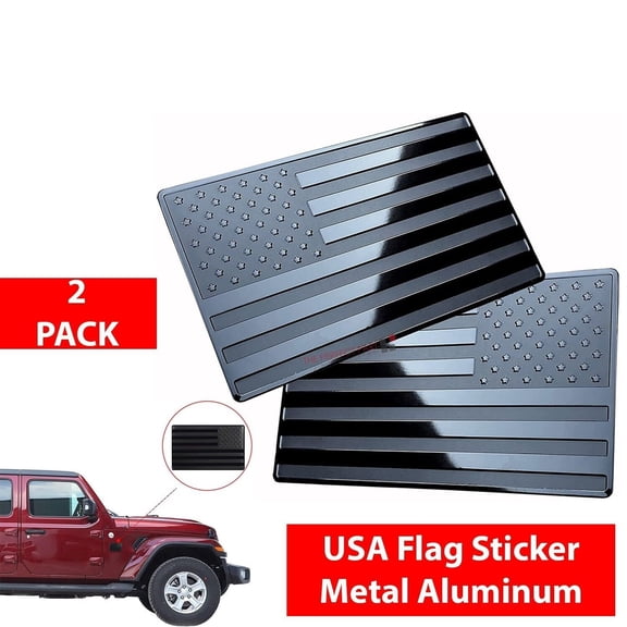 2-Pack 3D American Flag Emblem, 5"x3" Black Aluminum Alloy Car Badge Decal, Double-Sided Adhesive, Weather-Resistant for Vehicles & Surfaces