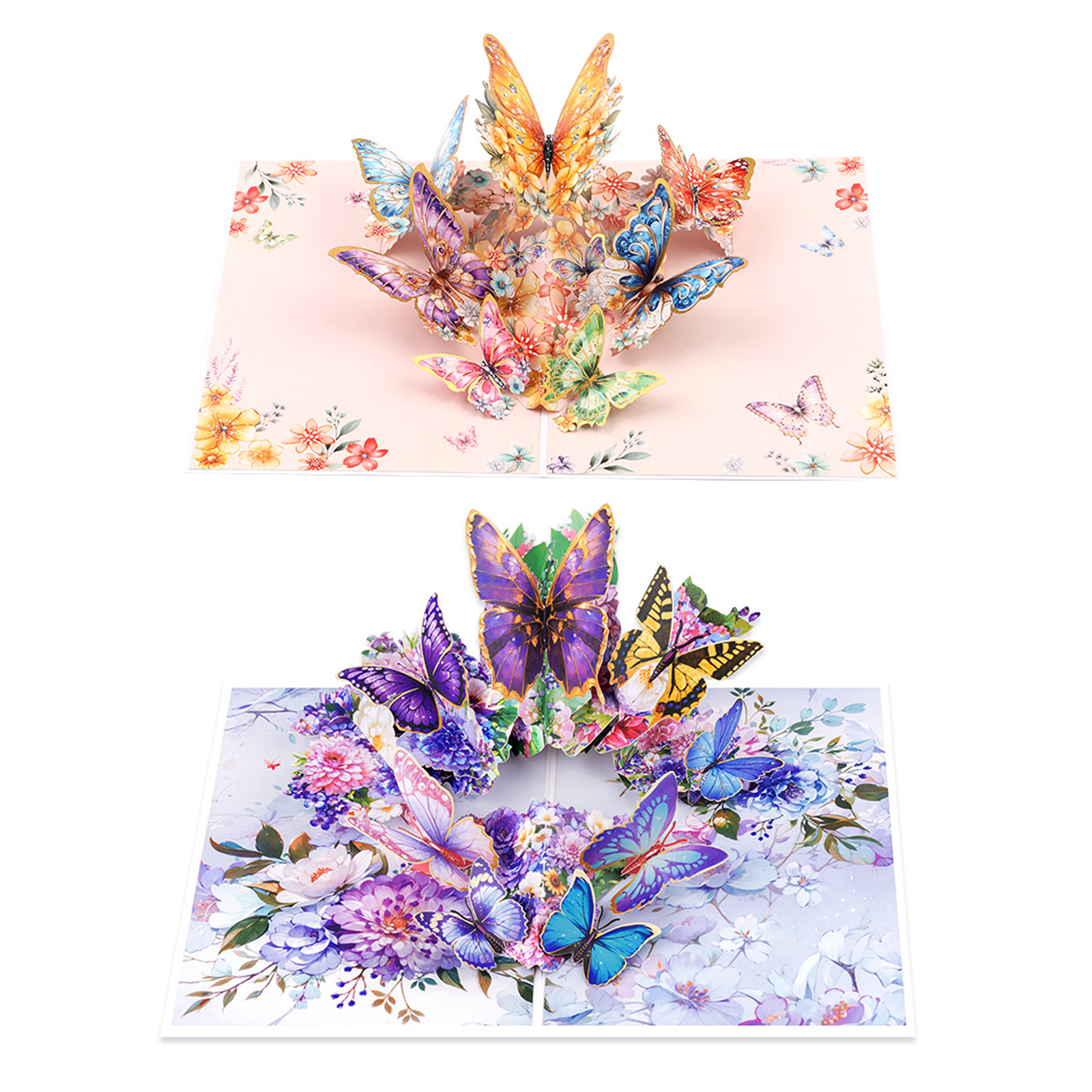 2-Pack 3D Butterfly Pop Up Birthday Card Fly Out - Purple & Pink Floral ...