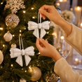 thumbnail image 1 of 2 Pack 3D Pearl Bow Christmas Ornaments, Non‑Woven Fabric Beaded Hanging Bow Decor for Christmas Tree, Wreath, Gift Box & Holiday Home Decor, 1 of 8