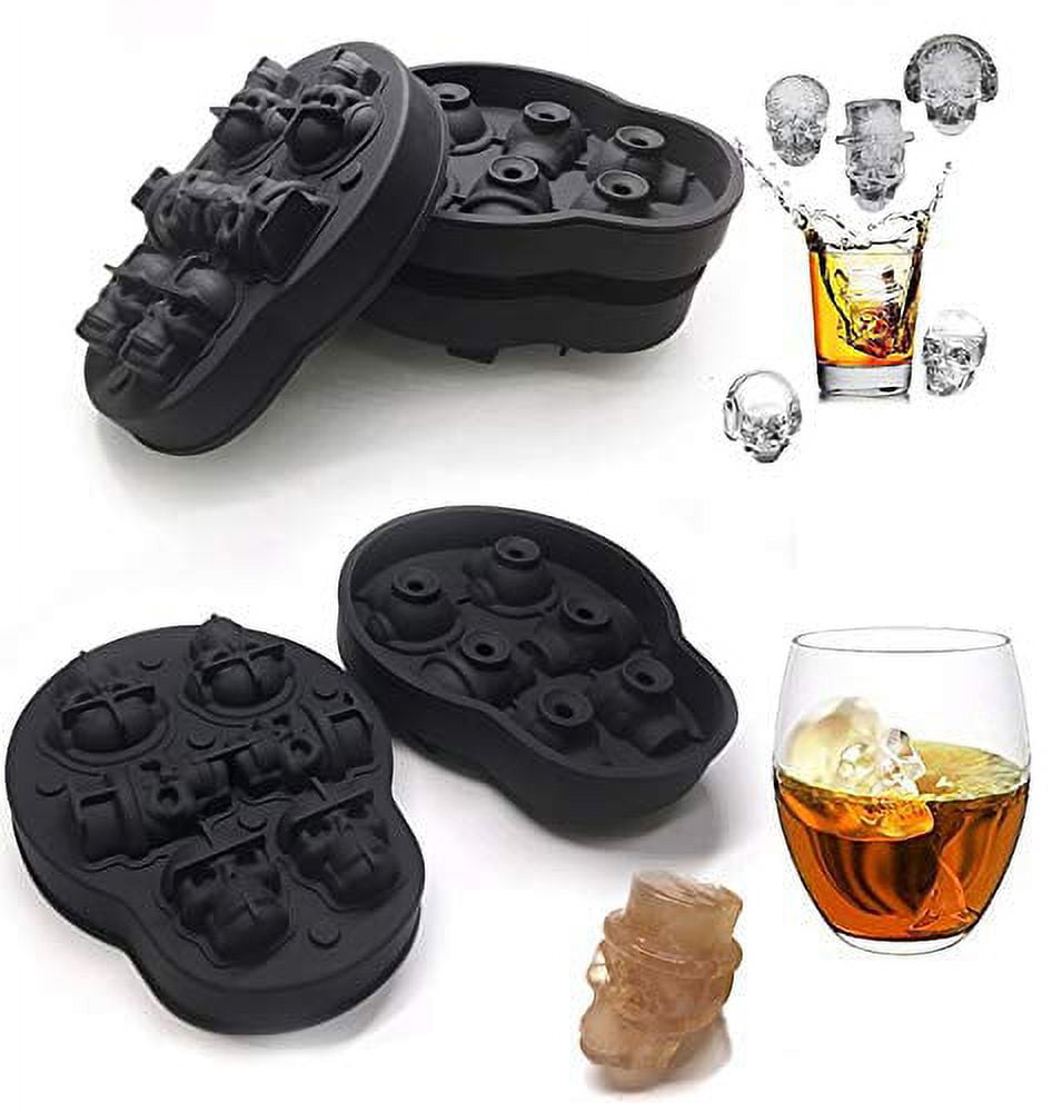 Ice Cube Tray 3d Skull Ice Mold-2pack Easy Release Silicone Mold 8