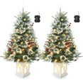 thumbnail image 1 of 2 Pack 3FT Artificial Snow Flocked Christmas Tree with Snowman Base and 78 LED Lights, 8 Lighting Modes, Timer Function – Battery Operated Mini Xmas Pine Tree for Home Decorations, 1 of 7
