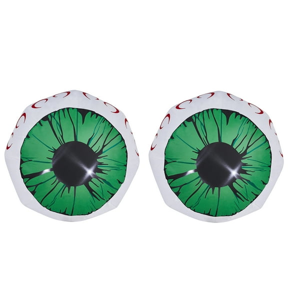 2 Pack 3FT Halloween Inflatables Yard Decor - Lighted Green Eyeball Blow Ups with White LEDs, Waterproof Polyester for Outdoor Spooky Party Fun