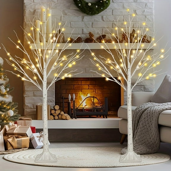 2-Pack 3ft LED Birch Tree Lights | Artificial Copper Wire Trees with Low Light Glow | USB Powered Indoor Decor for Christmas, Coffee Shops & Dessert Displays
