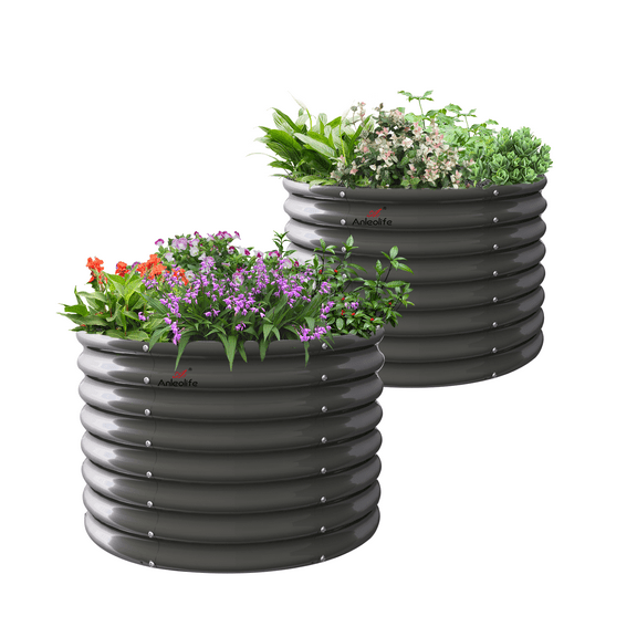2-Pack 3ft x 24” Tall Galvanized Raised Garden Beds Outdoor, Round Metal Planter Box for Planting Vegetables Flowers Herb, Anti-Rust & Easy-Setup, Quartz Grey