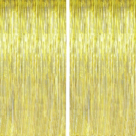 2 Pack 3x 8.3ft Gold Metallic Tinsel Foil Fringe Curtains Photo Booth Props for Christmas Birthday Wedding Bridal Shower Baby Shower Bachelorette Holiday Celebration Party Decorations