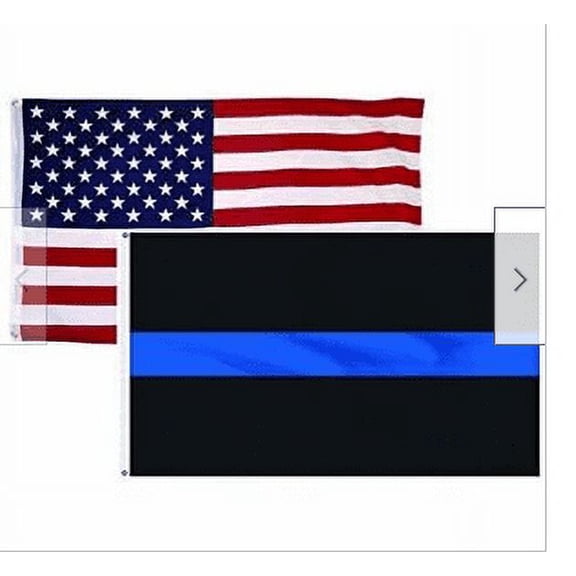 2 Pack 3x5 Foot Thin Blue Line + USA American Flag Police Thin Blue Line