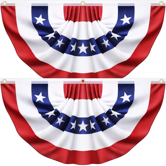 2 Pack 3x6 Ft American Pleated Fan Flag, USA Patriotic Flag Bunting Half Fan Banner for Outside Red White and Blue Decor Memorial Day Independence Day 4th of july Decorations