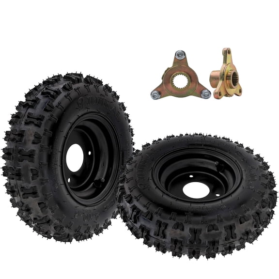 2-Pack 4.10-6 ATV Tire & Wheel Set with 78mm 3-Stud 23T Spline Rear Axle Hubs  4.10x6 Tubeless Off-Road Tires Rims for Go Kart, Mini Bike, Drift Trike, Quad, Fun Cart, Scooter, Lawn Mower, 4 Wheeler